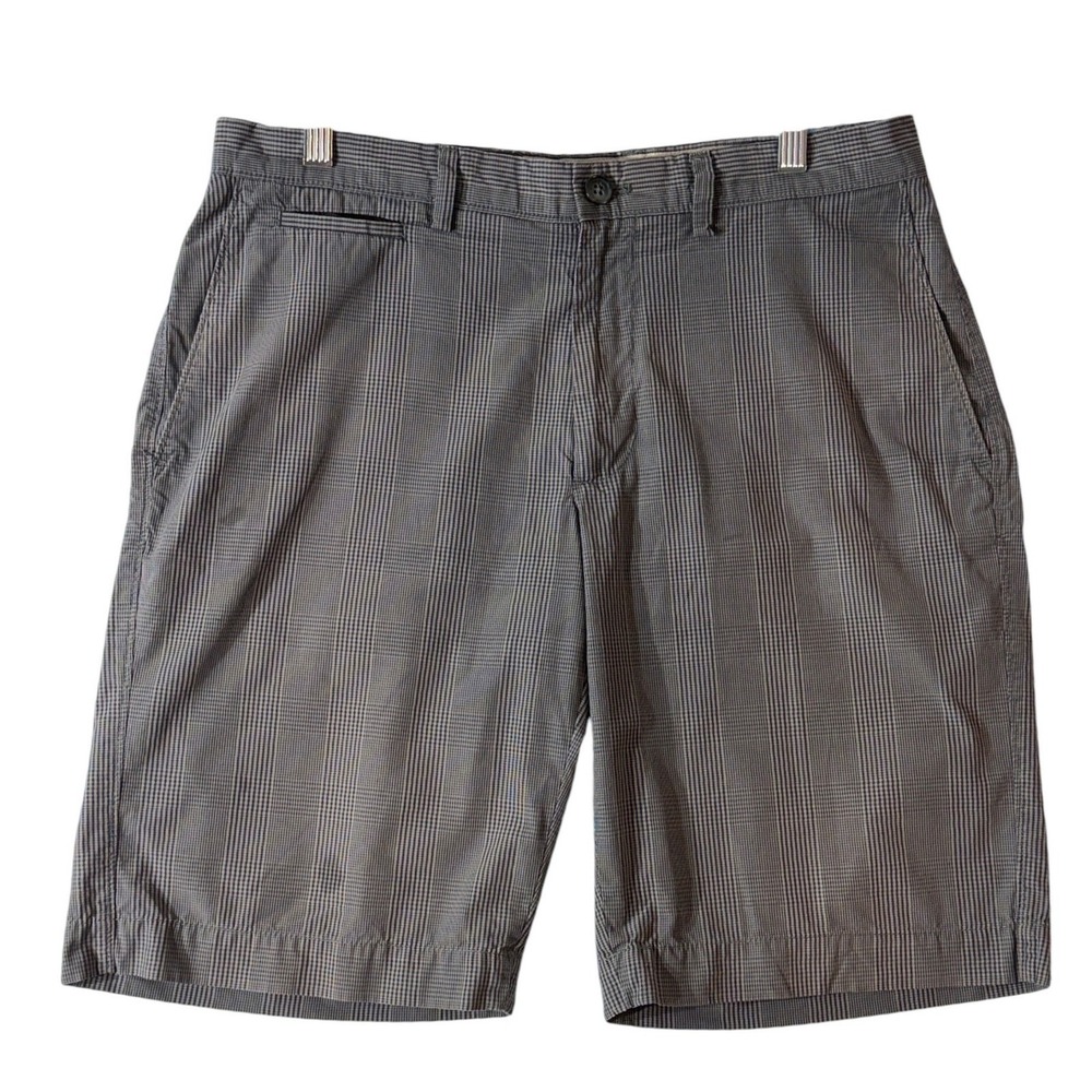Banana Republic Chino Shorts Mens 32 Gray Plaid Micro Check Flat Front